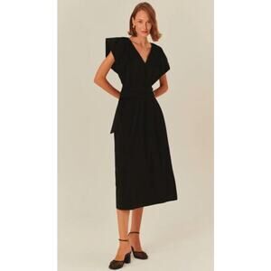 EXQUISE Women's Sabrina Belted Puff Sleeve Midi Dress ORANGE NWT 350 Sz 4